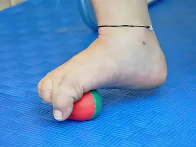 The toes curl around the ball beneath them